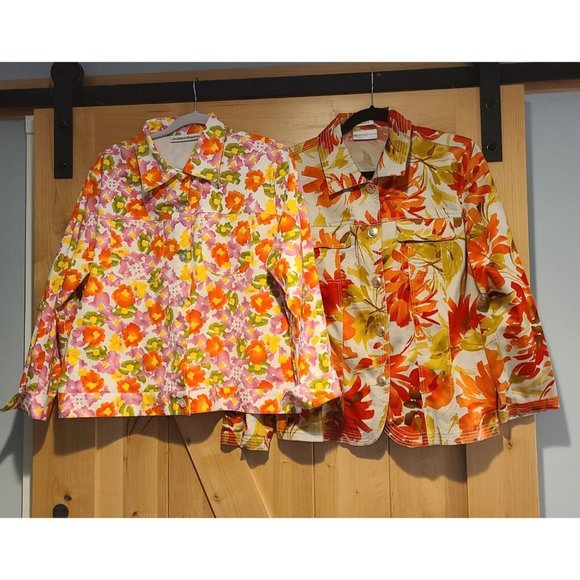 2~ Women's L Drapers & Damons Button Jackets Colorful Floral Stretch - Picture 1 of 11